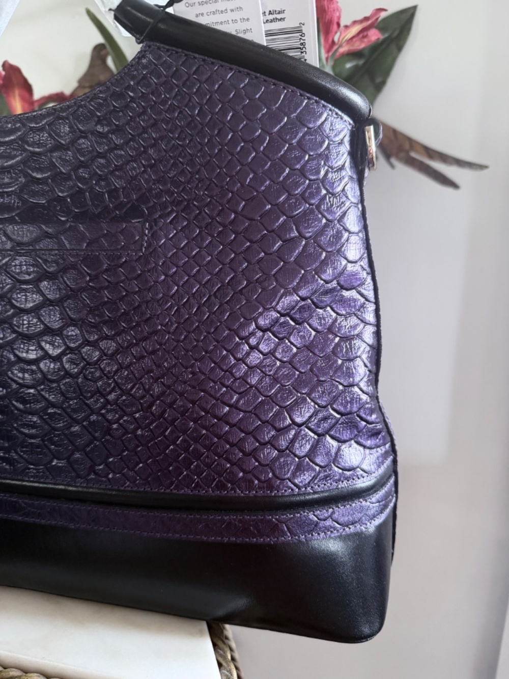 💜🤩 NWT Brahmin Ultraviolet Altair Elaine Handbag Purple Black Snake Studs 🤩💜 - Picture 6 of 16